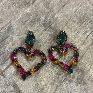 Multicolor Crystal Heart Drop Earrings - Women Jewelry